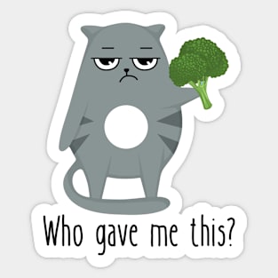 Serious Cat Hates Broccoli Funny Sticker